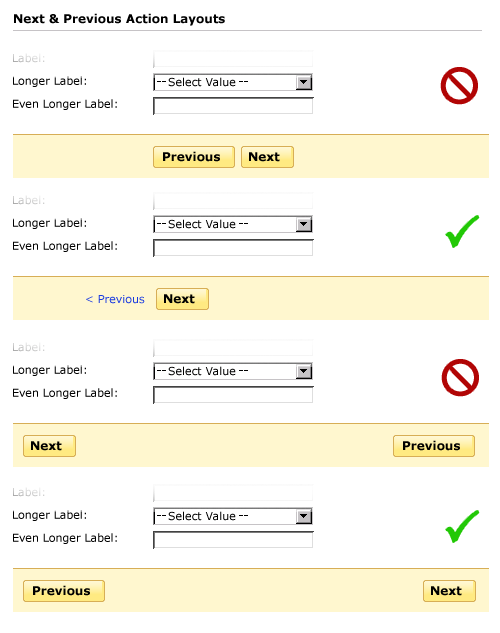 previous and next actions in web forms