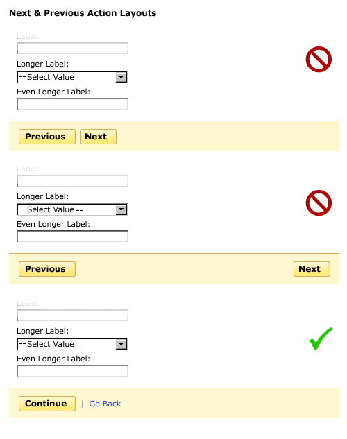 previous and next actions in web forms
