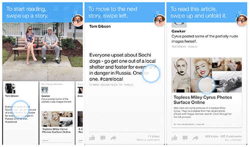 Facebook's Paper app uses interactive tips in the context of a flow.