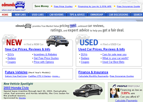 Screenshot of Edmunds.com homepage