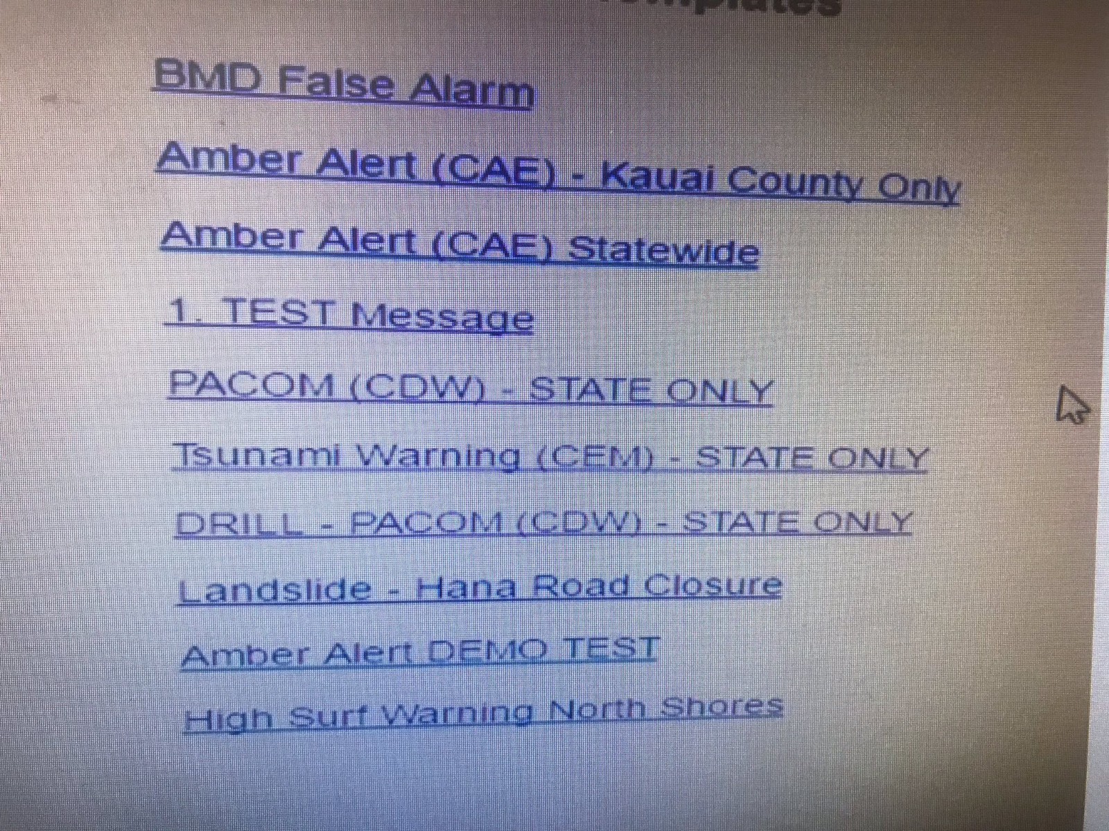 The state's Emergency Text File List