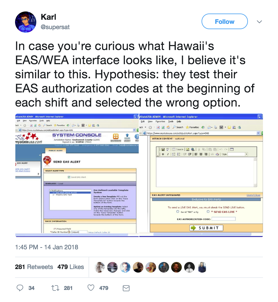 Tweet from @supersat showing HEIMA's EAS/WEA interface