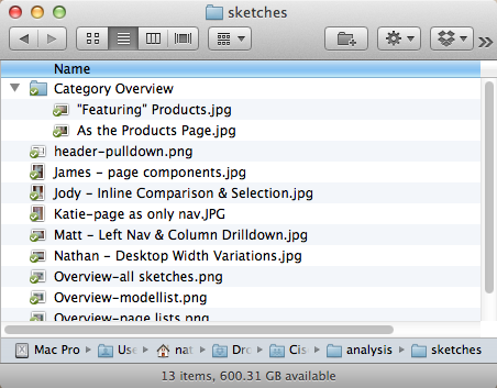 screenshot of sketches folder