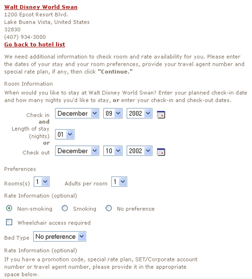 westin.com's reservation form