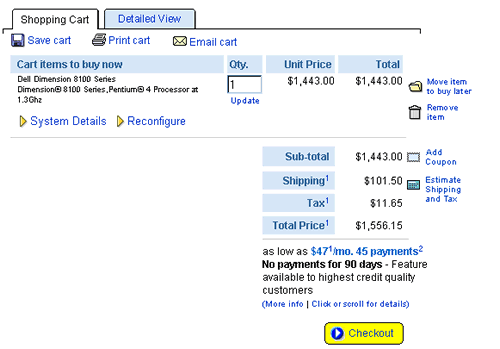 Dell.com shopping cart