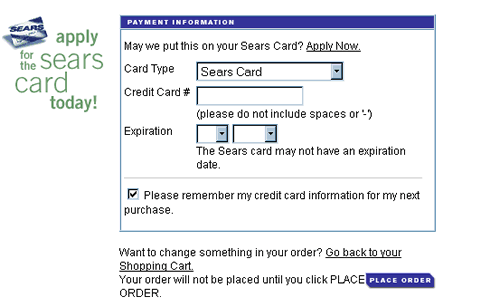 Sears.com payment page