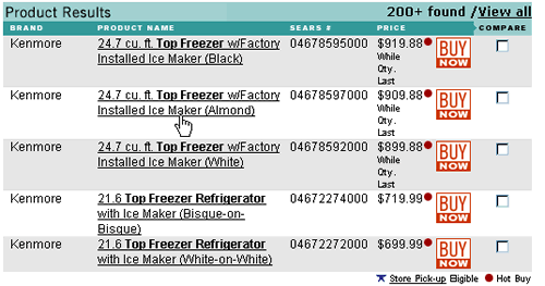 Sears.com Results List