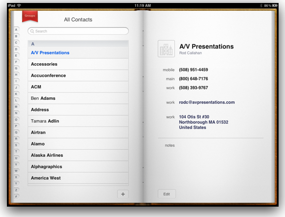 Apple iOS Contact Book Application