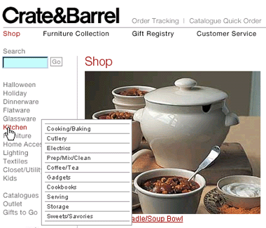 crate & barrel flyout menu