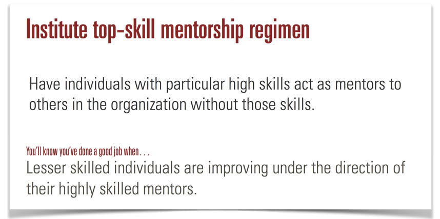 Institute top-skill mentorship regimen