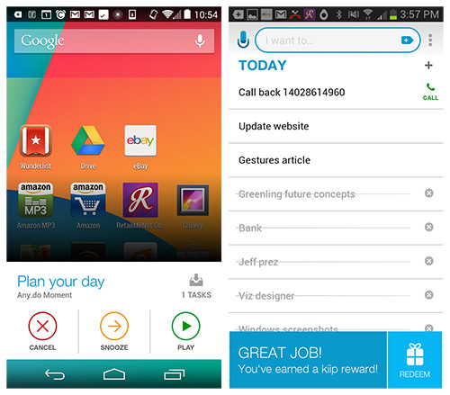 Any.do puts a widget on Android's home screen to encourage engagement and offer spontaneous rewards.